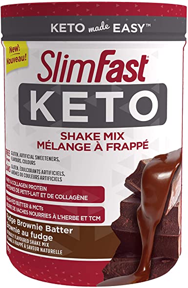 Slim-Fast Keto Shake Mix with Whey & Collagen Protein, Fudge Brownie Batter Flavour, 390 Grams