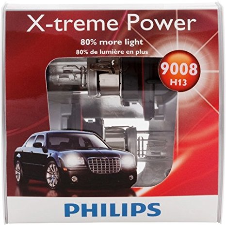 Philips H13 9008 X-treme Power Replacement Bulb, (Pack of 2)