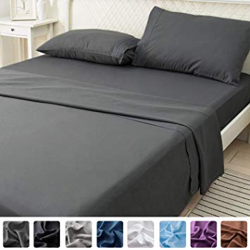 LIANLAM Full Bed Sheets Set - Super Soft Brushed Microfiber 1800 Thread Count - Breathable Luxury Egyptian Sheets 16-Inch Deep Pocket - Wrinkle and Hypoallergenic-4 Piece(Full, Dark Grey)