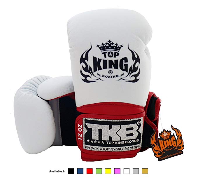 Top King Muay Thai Boxing Gloves Size: 8 10 12 14 16 oz Color: Black White Red Green Blue Pink Yellow Gold Silver. Design: Air, Super Star, Empower Creativity, Ultimate. Training Sparring Boxing gloves for Muay Thai MMA K1