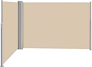 Yaheetech 236 x 71in Double Side Awning, Patio Retractable Side Screen Awning, Privacy Divider Screen w/ 280g/m² Polyester, Waterproof & UV-Resistant for Courtyard, Roof Terrace - Beige