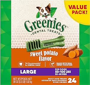 Greenies Large Natural Dog Dental Treats, Sweet Potato Flavor, 36 oz. Pack (24 Treats)