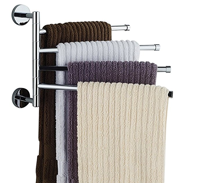 Bekith TowelRack-4Arm Wall-Mounted Stainless Steel Swing Bathroom Towel Rack Hanger Holder Organizer