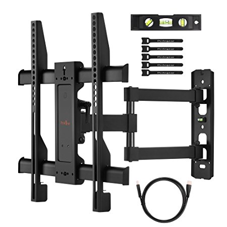 TV Wall Mount Bracket Full Motion Articulating Arm for most 23-55 Inches LED LCD OLED Plasma TVs up to VESA 400x400mm and 66lbs, with Tilt Swivel and Rotation, Bonus HDMI Cable by Perlegear
