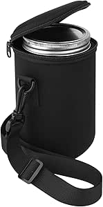 Cosmos Mason Jar Portable Neoprene Bag Insulated Mason Jar Holder Sleeve with Adjustable Strap and Zipper for 32 OZ Regular and Wide Mouth Mason Jar (Black)