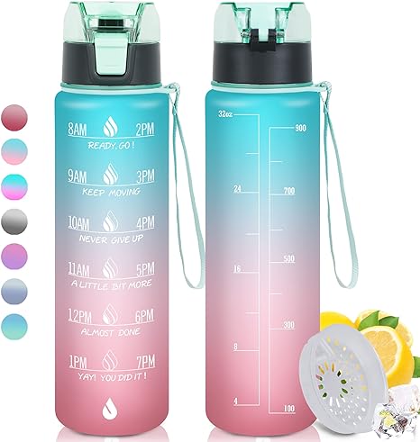 1 Litre Motivational Water Bottle with Time Markings,Bpa Free Water Bottles with Filter - 1000ml Sports Leakproof Waterbottle Reusable for Running,Gym,Cycling,By Milifox