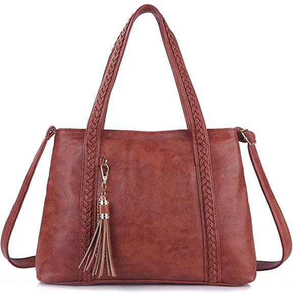 IYAFFA Leather Tote Bag for Women, Shoulder Handbag Compatible with Tassel Crossbody Purse Soft and Large Capacity