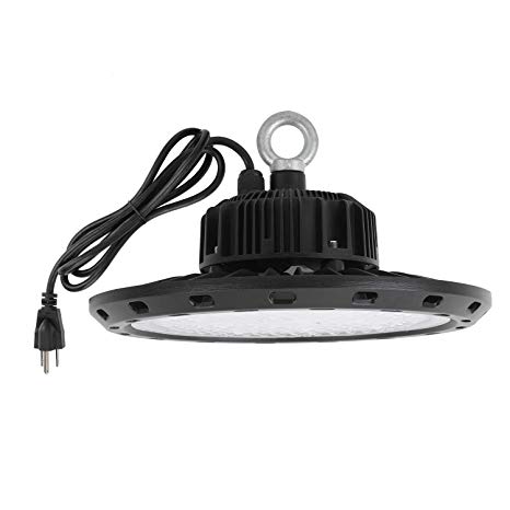 100W UFO High Bay LED Lighting 5000K White with US Plug 5 ft Cable LED Warehouse Light, IP65 Waterproof High Bay Shop Light Fixtures for Factory Garage Gym