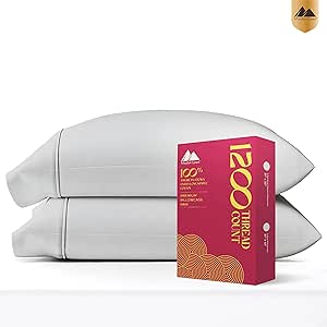 Mayfair Linen 1200 TC Silver King Pillowcase Set of 2, Extra Long Staple Pure 100% Supima Cotton Pillow Cover for Sleeping, Soft & Silky Premium Sateen Weave Pillowcase for Bed Pillows