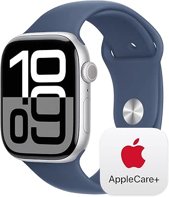 Apple Watch Series 10 [GPS 46mm] with Silver Aluminium Case with Denim Sport Band - M/L. Fitness Tracker, ECG App, Always-On Retina Display, Water Resistant with AppleCare  (2-Years)