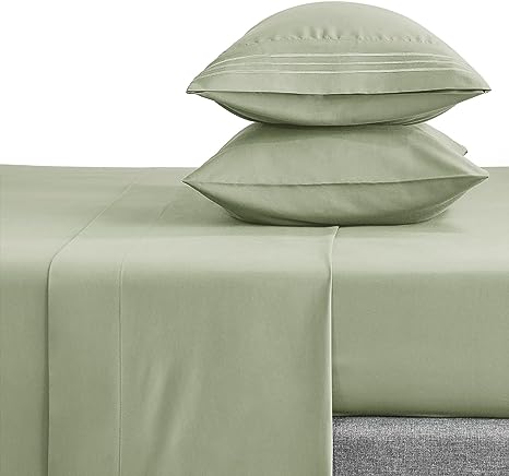 CozyLux Queen Bed Sheets Set 1800 Series 4-Piece Embroidered Double Brushed Microfiber Sheets 16" Deep Pocket Hotel Soft Luxury Bedding Sheet Set, Wrinkle Resistant, Sage Green