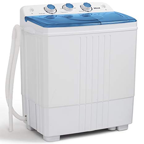 DELLA Small Compact Portable Washing Machine Top Load Laundry Washer with Spin & Dryer, 11lbs Capacity White Blue