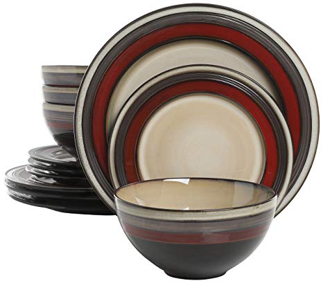 Gibson Elite 116869.12R Everston 12 Piece Reactive Glaze Dinnerware Set, Red and Cream