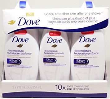 Dove Body Wash Deep Moisture, Pack of 2-24 Ounce Bottles, Plus 1-12 Ounce Bottle