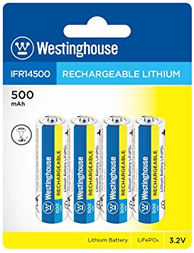 Westinghouse Battery IFR 14500 3.2v 500 mAh Lithium Iron Phosphate LiFePO4 Solar Rechargeable Batteries Outdoor Garden Light Pack of 4