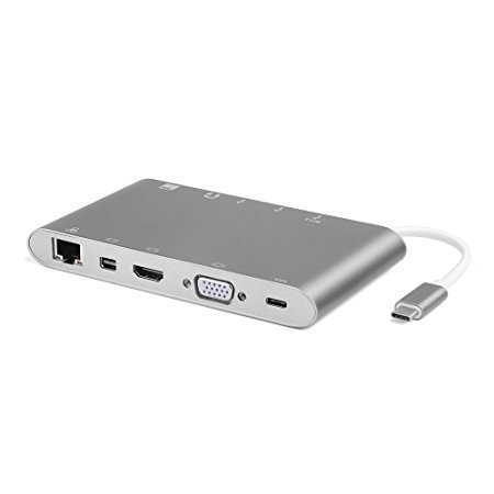 TNP USB C to USB HDMI VGA Mini Displayport Ethernet USB Type C Power Delivery Charger SD MMC Memory Card Reader USB 3.0 Hub 3.5mm Audio Aux Output Jack Multi Adapter Converter Connector Dock Station