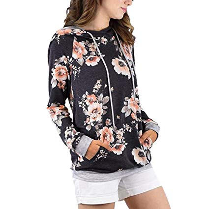 Litetao Women's Floral Printing Loose Sweatshirt Hooded Pullover Tops Blouse T-Shirt