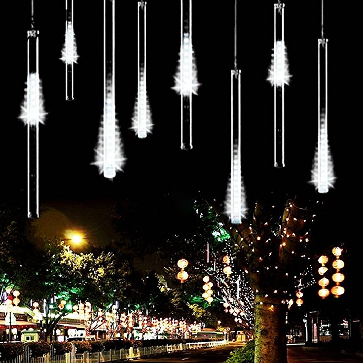 Guaiboshi Meteor Shower LED Light 11.81”(30cm) 8 Tubes USB Powered Waterproof Rain Drop Light Icicle Fairy Lights for Xmas(White)
