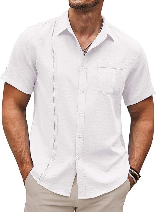 COOFANDY Mens Cuban Guayabera Shirt Short Sleeve Casual Button Down Summer Beach Shirts