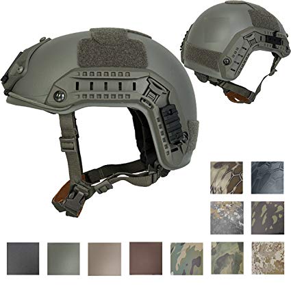 Lancer Tactical MEDIUM - LARGE Industrial ABS Plastic Constructed Maritime Helmet Adjustable Crown 20mm Side Rail Adapter Velcro padding Stickers NVG Shroud Bungee Retention Goggle Clip