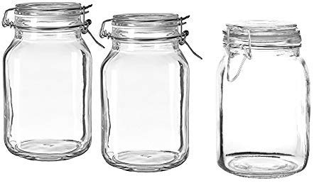 Set of 3 Glass Mason Jar with Airtight Lid 68 Ounces With Stainless Steel Bail And Trigger Clamps