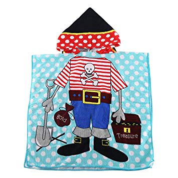 Kids Hooded Beach Bath Towel for Age 2-7 Years - Swim Pool Coverup Poncho Cape Multi-use for Bath/Shower/Pool/Swim 24" x 48" (Pirate)