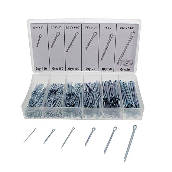 ABN Cotter Pin Key 555 pc Assortment Set, 1/16” x 1” to 5/32” x 2-1/2” Inch – Steel Locking Automotive Axle Trailer Pins