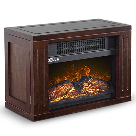 Della 1200 Watt Hearth Portable Electric Fireplace Log Flame Mini Desk Tabletop, Black