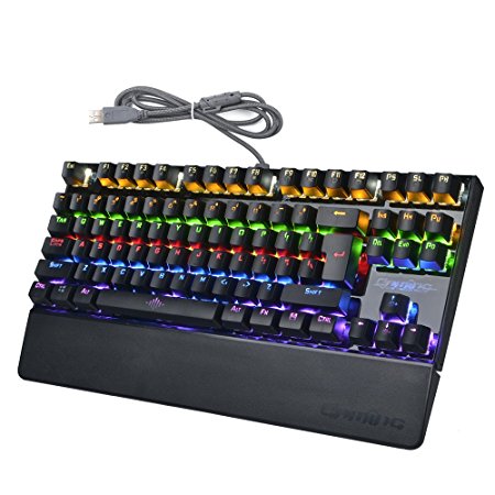 Mechanical Gaming Keyboard, ieGeek 87 Keys Anti-ghosting Wired LED Backlit Gaming Keyboard Blue Switches N-Key Rollover USB Interface for Gamer Typists Netcafe Office Home with Detachable Palm Rest - Black