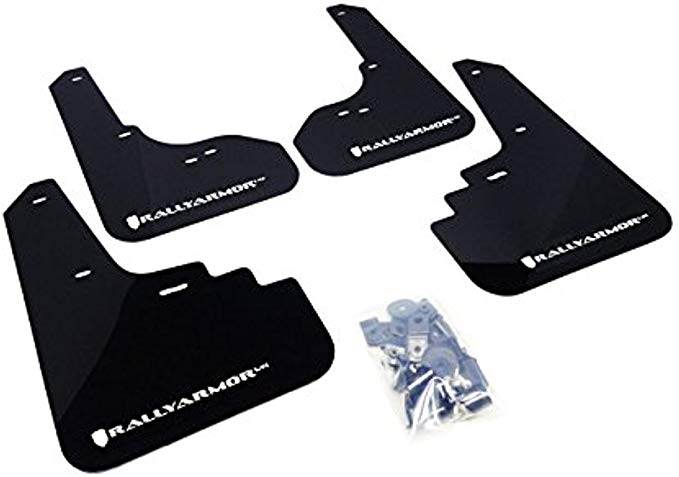 Rally Armor MF4-UR-BLK/WH Black, White Mud Flap with Logo (2005-2009 Legacy GT and Outback UR)
