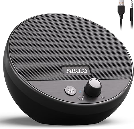 Jeecoo A10 USB Plug-N-Play Bluetooth Computer Speakers with Small & Portable, Easy-Access Volume Knob, Laptop Speaker with 3.5mm AUX for PC Desktop Monitor Mobile Devices(Single)