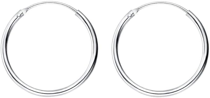 Minimalist Thin Endless Hoop Earrings Sterling Silver 925 Simple Small Cartilage Huggie Hoops Tragus Earring Ear Piercing Nose Rings Studs 14mm 16mm 18mm 20mm Fashion Jewelry Gifts for Women Girls Men BFF