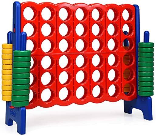 COSTWAY Jumbo 4-to-Score Giant Game Set, Giant 4 in A Row for Kids and Adults, 3.5FT Tall Indoor & Outdoor Game Set with 42 Jumbo Rings & Quick-Release Slider, Perfect for Holiday Party & Family Game