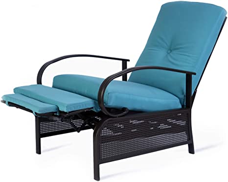 Kozyard Adjustable Patio Reclining Lounge Chair with Strong Extendable Metal Frame and Removable Cushions for Outdoor Reading, Sunbathing or Relaxation (Aqua)