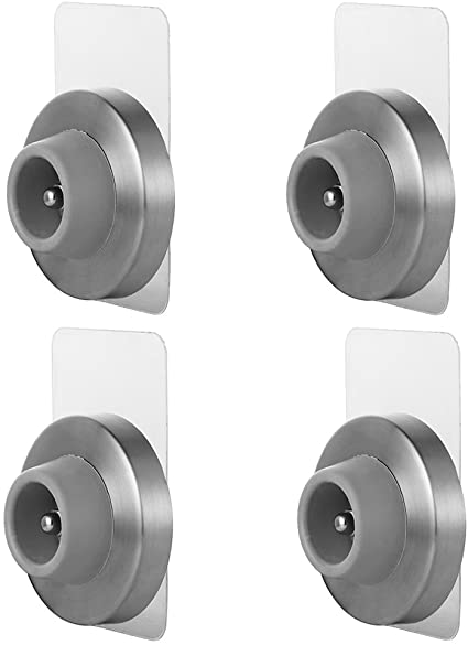 JQK Door Stopper, Sound Dampening Door Stop Bumper Wall Protetor with Grey Rubber 4 Pack, Adhesive or Wall Mount Brushed Nickel, Stainless Steel