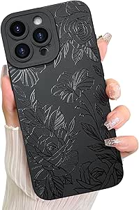 LSL Case for iPhone 16 Pro Black Floral Flower Pattern Print Case Soft TPU Full Camera Lens Anti-Drop Anti-Scratch Shockproof Protective Slim Cover for Women Girls