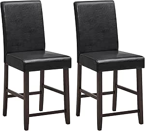 Giantex 24" Upholstered Bar Stools Set of 2, Modern PU Leather Counter Height Bar Stools with Ergonomic Back, Rubber Wood Legs & Footrest, Armless Barstools for Kitchen Island Cafe Restaurant, Black