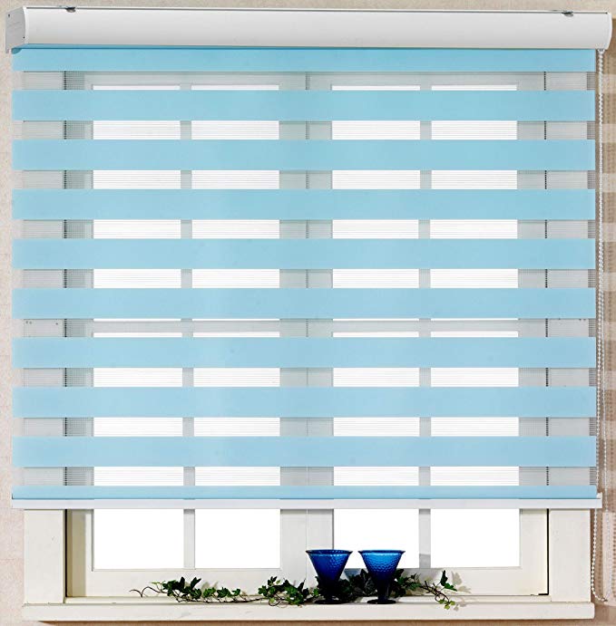 Foiresoft Custom Cut to Size, [Winsharp Basic, SkyBlue, W 51 x H 64 inch] Zebra Roller Blinds, Dual Layer Shades, Sheer or Privacy Light Control, Day and Night Window Drapes, 20 to 103 inch Wide