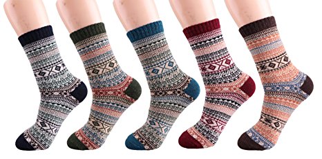 Vintage Style Fall Winter Christmas Crew Socks for Men and Women 5 pairs