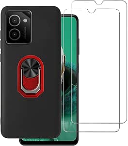 for HMD Vibe N159V Case 2 Pack Screen Protector Tempered Glass, HMD Vibe Case,Full Body Shock Protective Kickstand 360 Ring Holder Back Phone Case for HMD Vibe N159V -Red