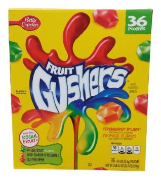 Betty Crocker Fruit Gushers Snack Pouch,0.9 Oz pouches, Variety pack, 36 Count