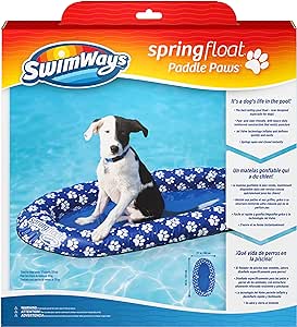 SwimWays Paddle Paws Spring Float Dog Raft, Portable Inflatable Dog Pool Floats with Carrying Case, Small (0-65 lbs), Blue