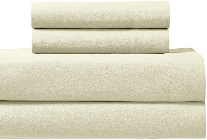Heavyweight Flannel 100% Cotton Sheet Set-California King, Ivory, 4PC bed sheets 170 GSM
