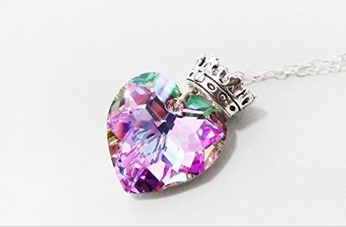 Princess Crown (Princess of the Galaxy), Swarovski necklace, Space star inspired heart necklace, kingdom heart, Purple vitrail light jewelry