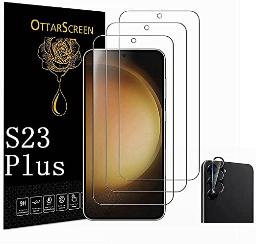 OttarScreen Galaxy S23  Plus Screen Protector【3 1 Pack】1 Pack Camera Lens Protector, Compatible Fingerprint, Easy Installation [3D Glass] 9H Hardness Tempered Glass Screen Protector for Samsung Galaxy S23 Plus 5G