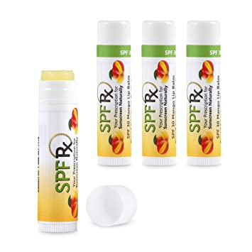 SPF Rx, SPF 30 Mango Lip Balm Pack, Broad Spectrum Protection, Rapid Relief for Dry Chapped Lips, Superior Protection Against UVA & UVB Rays - 0.15 oz, (4 Pack)