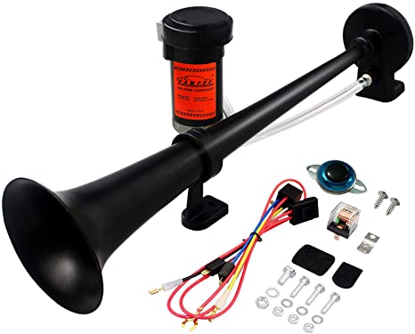 GAMPRO 150DB 24V Air Horn , 18 Inches Chrome Zinc Single Trumpet Truck Air Horn with Compressor for Any 24V Vehicles