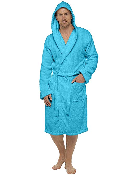 Men Towelling Robe 100% Cotton Terry Towel Shawl Collar Bathrobe Dressing Gown Bath Robe Perfect for Gym Shower Spa Hotel Holiday