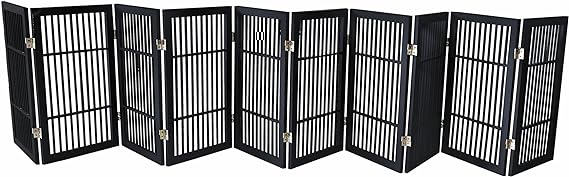 Pet Dog Gate Strong and Durable Freestanding Folding Acacia Hardwood Portable Wooden Fence Indoors or Outdoors by Urnporium (Black Pet Gate, 10 Panel 30" Tall)