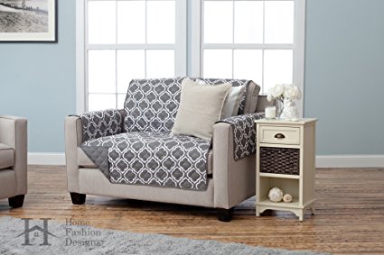 Adalyn Collection Deluxe Reversible Quilted Furniture Protector. Beautiful Print on One Side / Solid Color on the Other for Two Fresh Looks. By Home Fashion Designs Brand. (Loveseat, Charcoal)